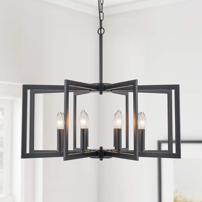 Lustre géométrique Qun Farmhouse Lantern, Noir mat, H 20,5 po x l 26,8 po x P 26,8 po