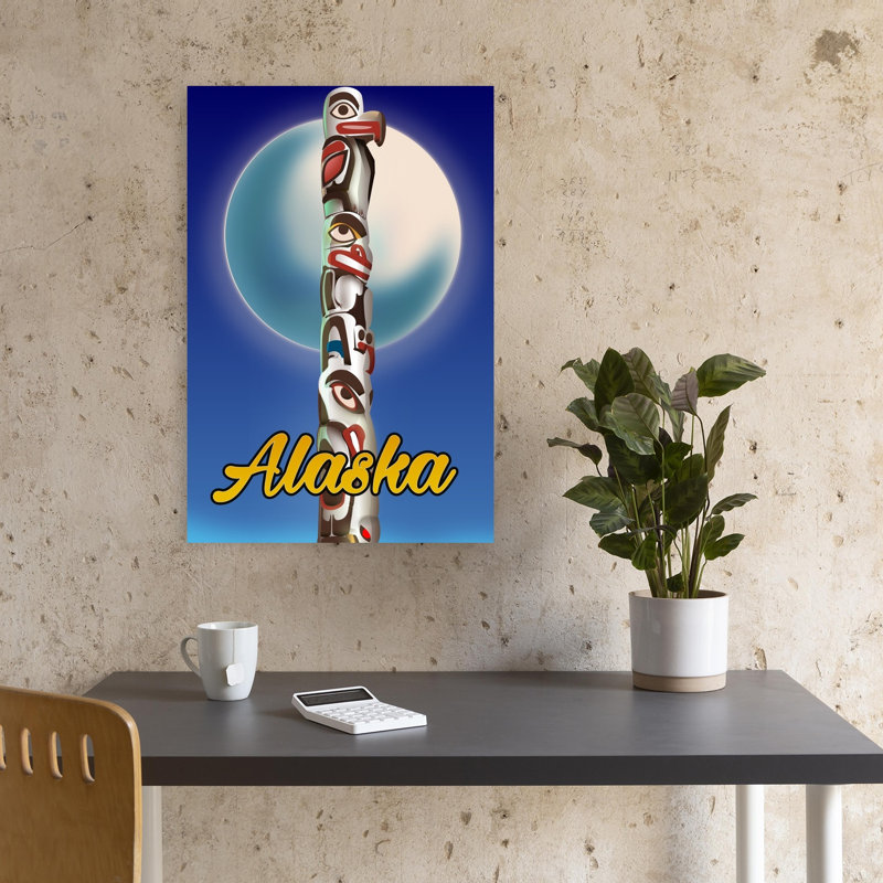 Alaskan Totem Moon Traditional Abstract Contemporary Landscape Nature Wall Art Print, 45.72cm H x 30.48cm W
