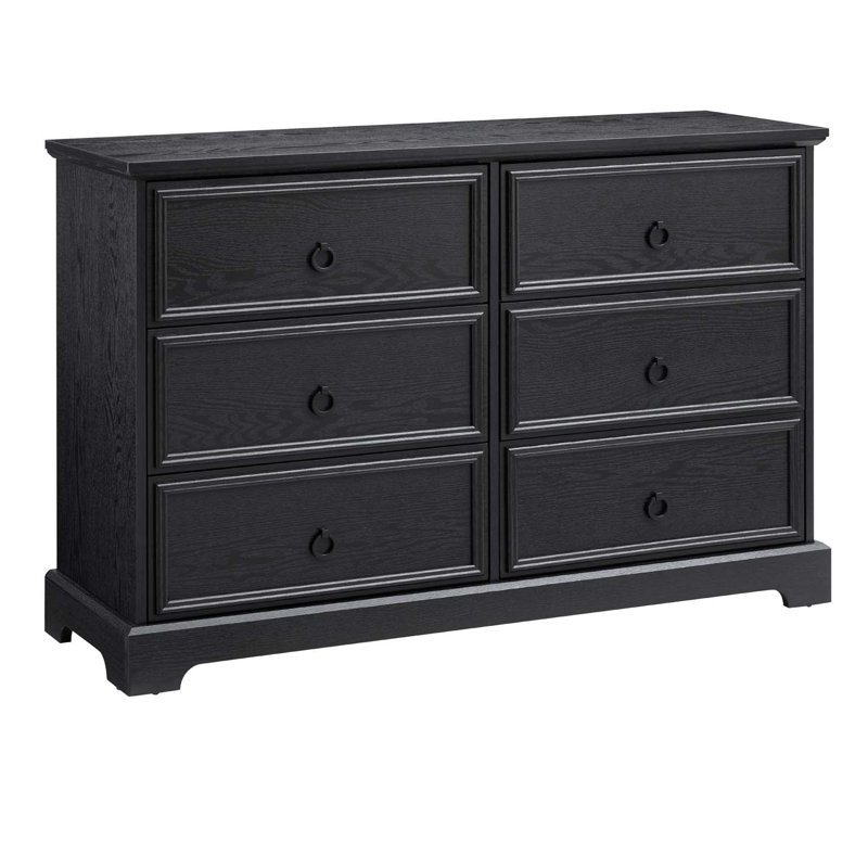 6-Drawer Dresser Chest, Modern Farmhouse Black Wooden Storage (47"W x 31"H) | MDF | Bedroom, Black