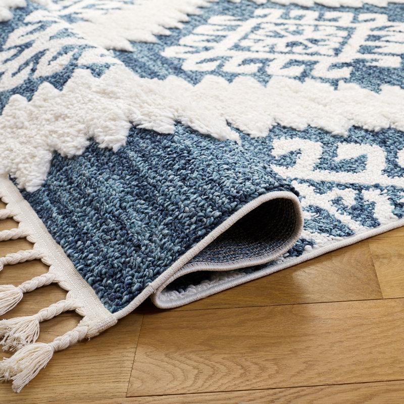Tapis Ikat Imraan, Blue/Ivory, Carré 6 pi 7 po
