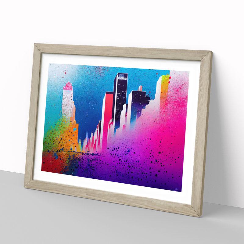 Skyscraper Skyline Splashed Vol.3 Abstract - Framed Print, Oak, 25cm H x 34cm W x 2cm D