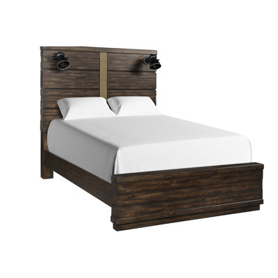 Lit industriel avec options d'éclairage, ports - bois massif +, brun, P 92,33 po x l 80 po, H 68 po, style de poids de 192 lb, lumières et 92,3 po de profondeur, 80 po de largeur et 68 po de hauteur