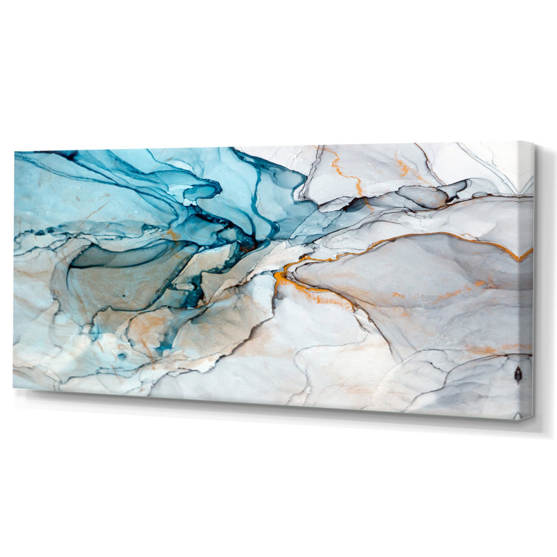 Luxry Blue and Grey Marble Art Ripples - impression sur toile, H 28 po x l 60 po, Toile tendue, Sans cadre