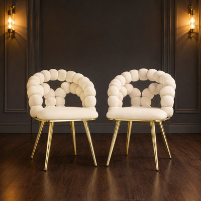 Ensemble de 2 chaises de salle à manger rembourrées en velours avec un dossier unique en forme de bulle, des sièges d'appoint élégants avec des pieds fuselés robustes en métal et des chaises de meuble-lavabo ergonomiques rembourrées convenant à la salle à manger et au salon