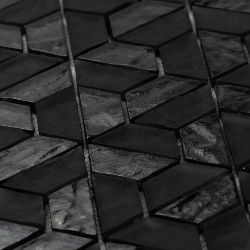 Samba 10.5" x 11.5" Glass Hexagon Mosaic Tile, Nero Black