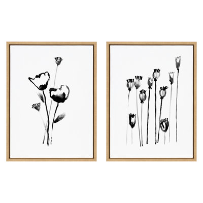 "Black and White Wildflowers and Seedpods" par Teju Reval, ensemble d'art mural sur toile encadrée