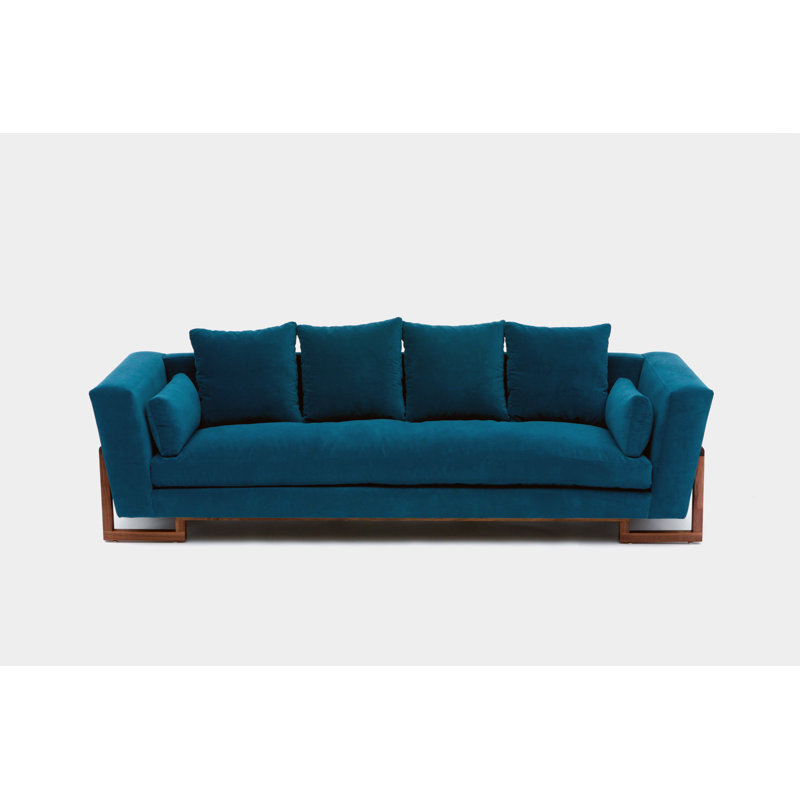LRG Velvet Sofa, Walnut, No Trays, Peacock