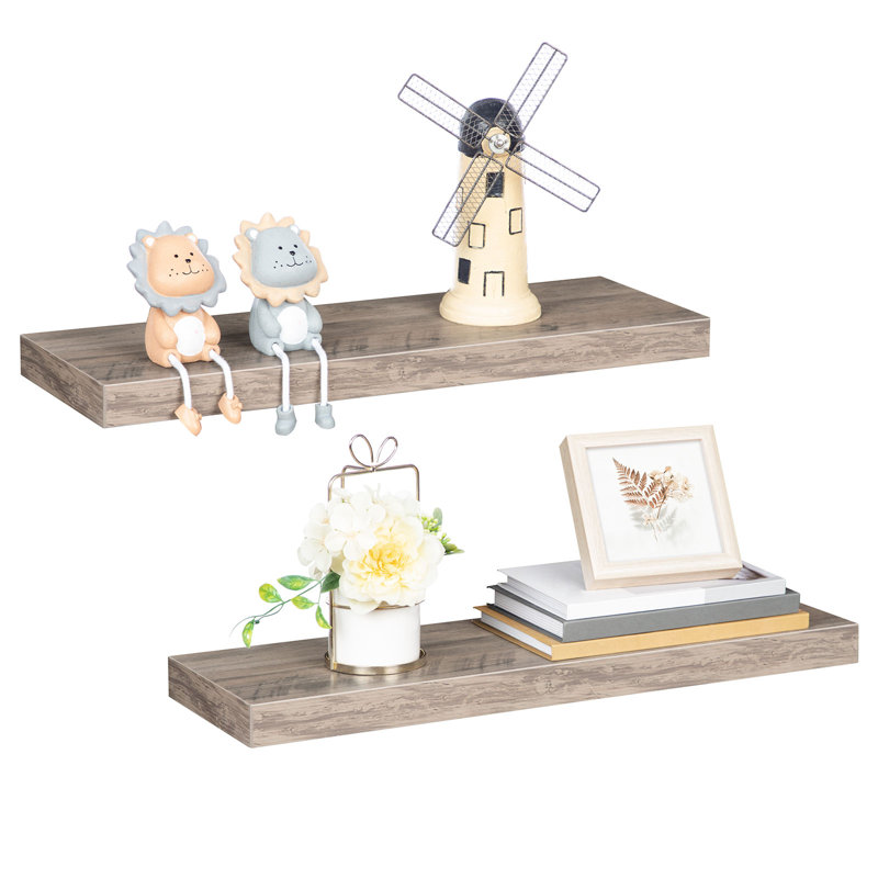 Kayleah 2 Piece Floating Shelf, 1.5" H x 23.6" W x 7.9" D, Greige