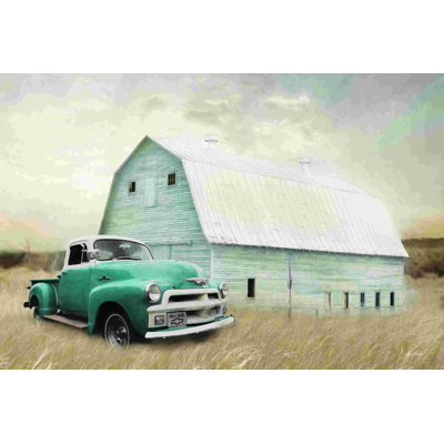 «Teal Barn and Truck» par Lori Deiter, reproduction d'art sur toile tendue