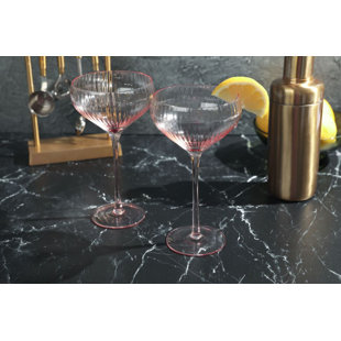 Unique Cocktail Glasses Set of 2 8-Ounce Double Sided Colorful Glass, Cute Cocktail Glassware Vintage Coupe Cups for Wine, Martini, Cordial