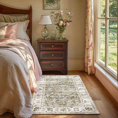 Tapis floral imprimé botanique rétro taupe vieilli