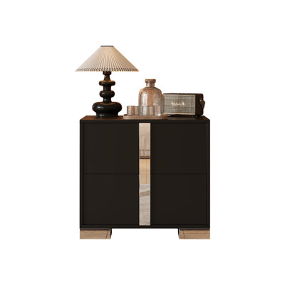 Elegant Nightstand with Metal Foot, Mirrored Bedside Table with 2 Drawers for Bedroom, Living Room, Gray (Old SKU: WF319353AAE)