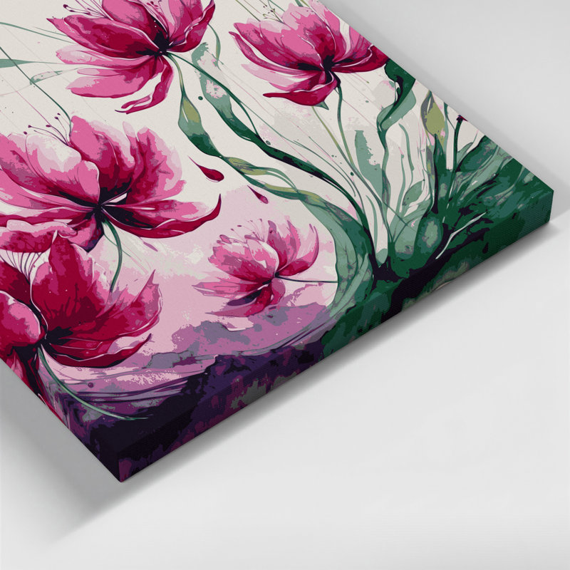 Art mural sur toile beige botanique fuchsia, H 11 po x l 14 po