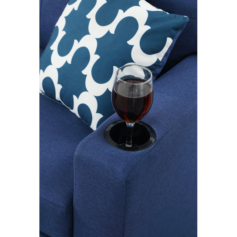 Upholstered L-Shaped Sectional Reversible, Blue Polyester Blend