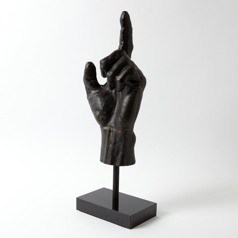 Antique Bronze Metal Hand Sculpture with Black Base