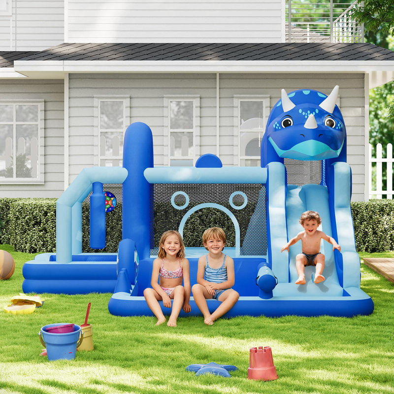 Château gonflable avec glissade et soufflerie d'air - Château gonflable pour enfants, Bleu