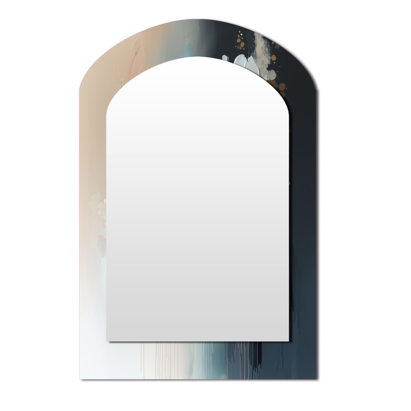 White And Gold Brushstroke Abstract Painting II - Abstract Collages Asymmetrical Decorative Mirror, Modern Arch Large Wall Mirror, Printed Metal Art