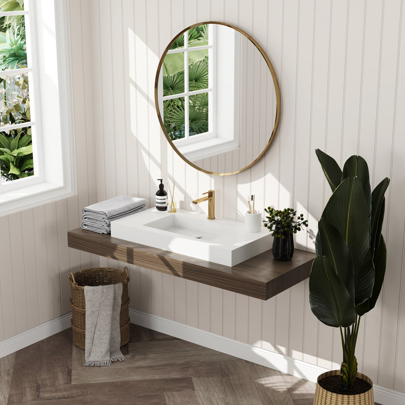 Lavabo de salle de bain rectangulaire à surface solide 18,7 po FRALIMK, Robinets monotrou