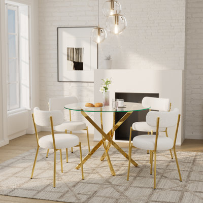 5-Piece Round Glass Dining Table Set for 4