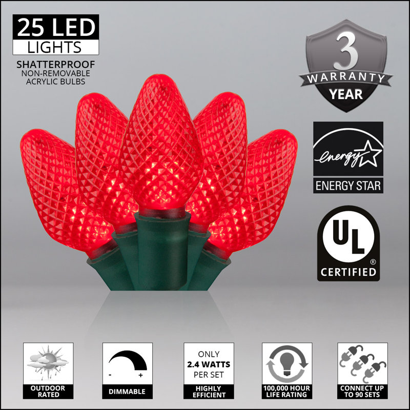C7 Christmas 25-Light LED String Light, Red