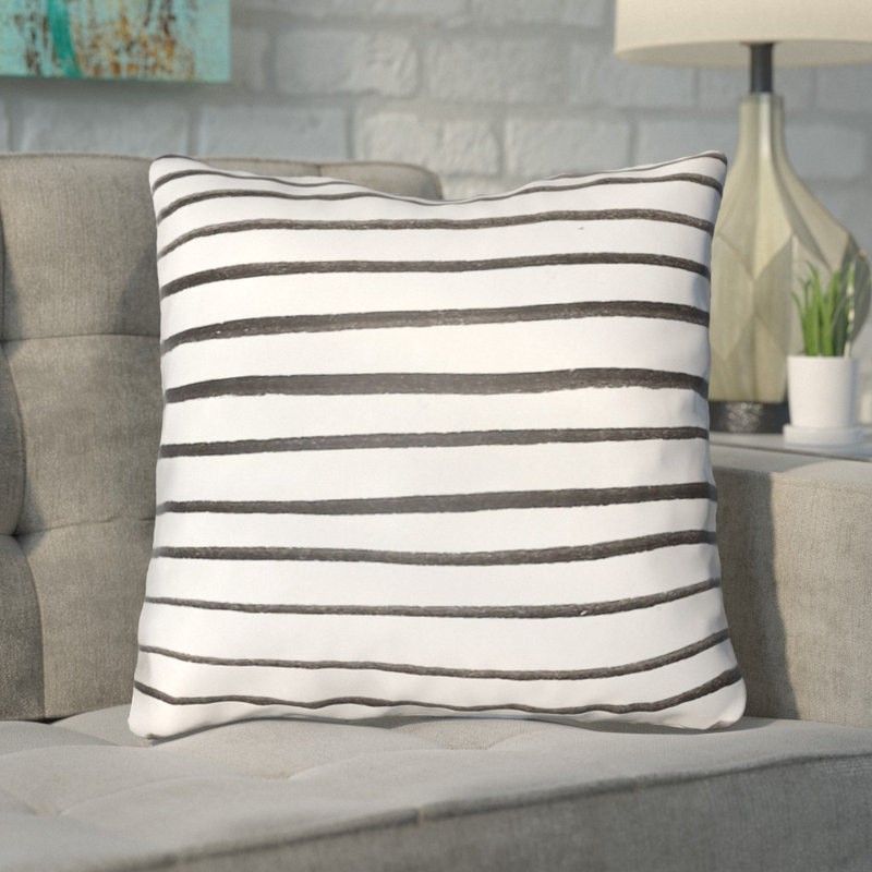 Striped Outdoor Throw Pillow, 18" x 18", White