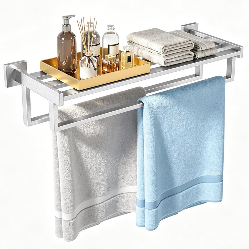Porte-serviettes double pour salle de bain mural, 24 po, nickel brossé, Brushed Nickel