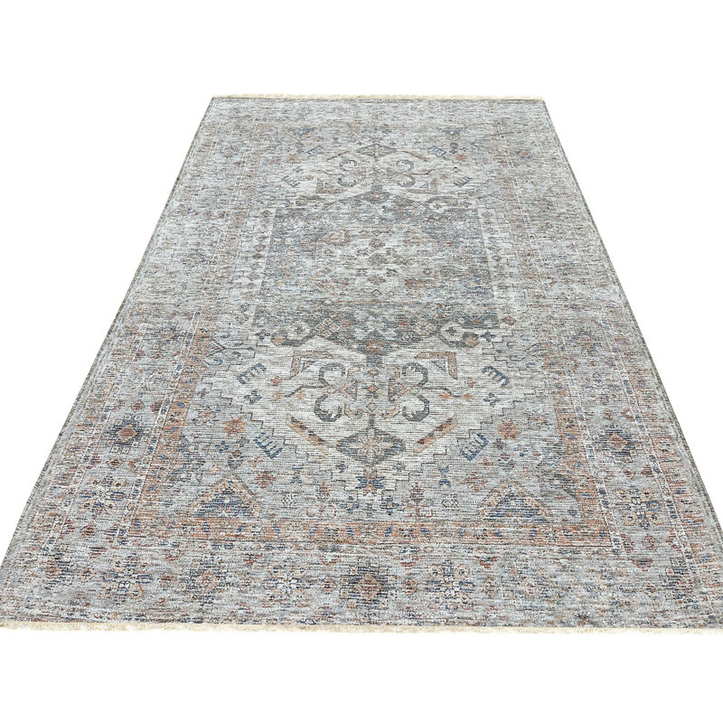 Ivory Handwoven Wool Faded Palimpsest Geometric Modern Contemporary Carpet Rug, 4' x 6'