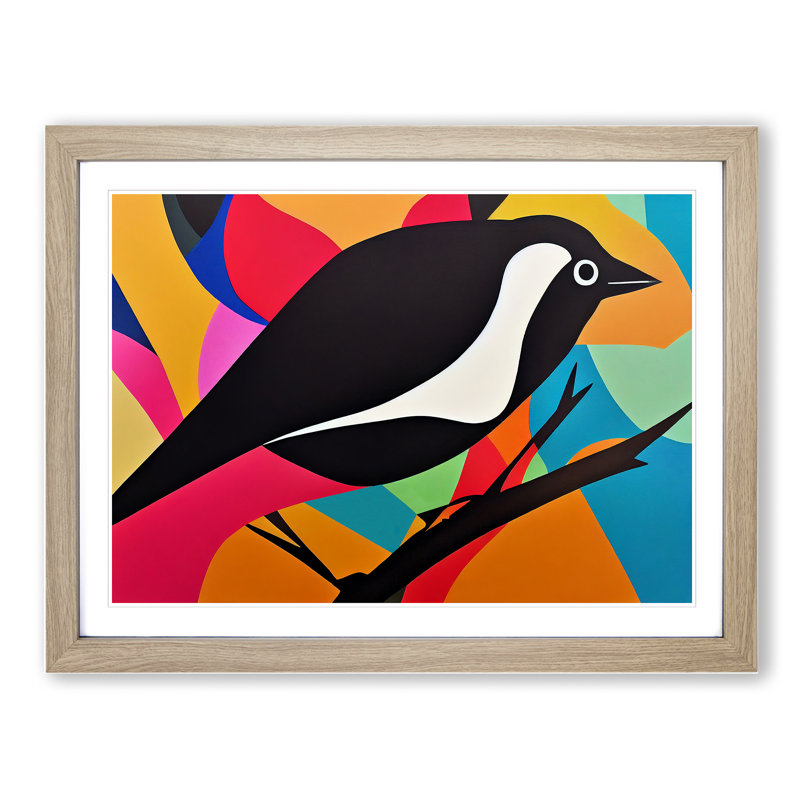 Magpie Bird Abstract Vol.2 1 Piece Single Picture Frame Painting, 46cm H x 64cm W x 2cm D, Oak