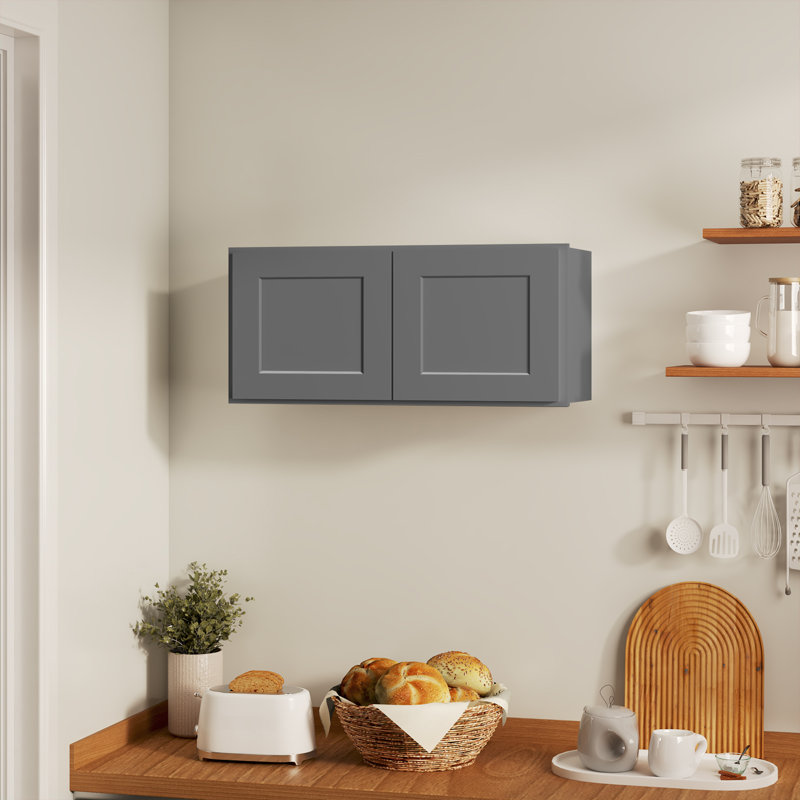 HOMEIBRO Cozy Design 30 W x 12 D x 24 H Ready-to-Assemble Plywood Shaker Standard Wall Cabinet in Shaker Grey