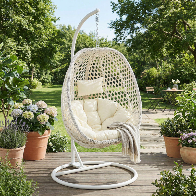 Fauteuil à œufs en osier avec support Charlie / Jade Charlie-Jade, Blanc