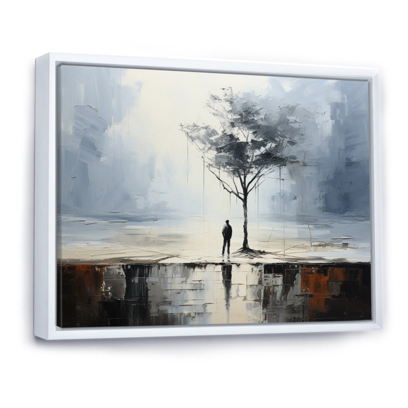 " Coastal Minimalism Solitude I ", 12" H x 20" W x 1" D, White Floater Framed