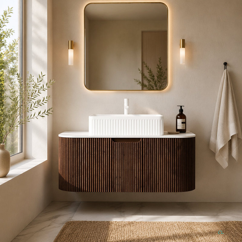 Meuble-lavabo de salle de bain 36 po avec lavabo, lavabo à fixation murale à bords arrondis flottants avec lavabo à tiroir rectangulaire en céramique, sans robinet, pré-assemblé