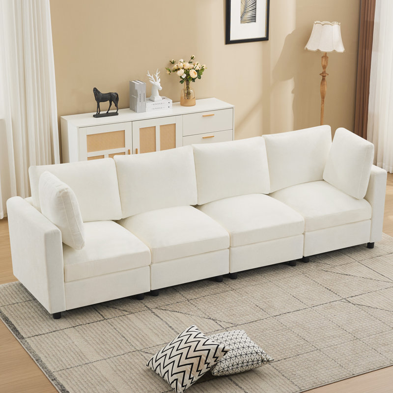 Modern Modular Sofa, 4-Seater Chenille Sectional, Beige