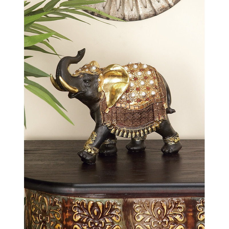 Polystone Handmade Elephant Decorative Brown Sculpture