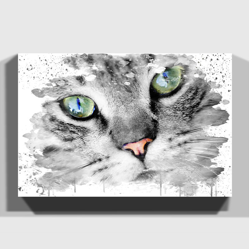 'Green Eyed Cat' Graphic Art Print, 70cm H x 100cm W, Wrapped Canvas