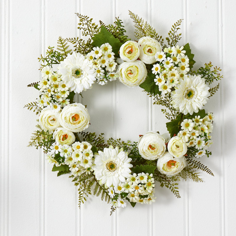 Handcrafted Faux Daisy Plastic 24'' Wreath