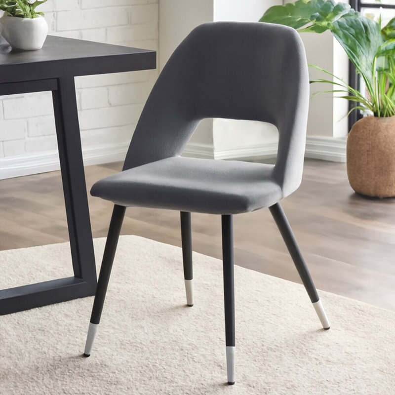 45cm H Velvet Upholstered Side Chair, Grey, Silver