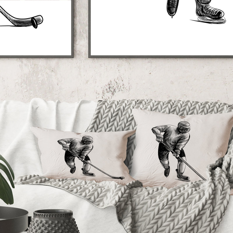 Croquis d'un joueur de hockey dans un sport d'hiver - Coussin 1