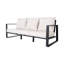Trois avec table basse rectangulaire, coussin gris moelleux, fabrication moderne en aluminium et coussins, structure robuste