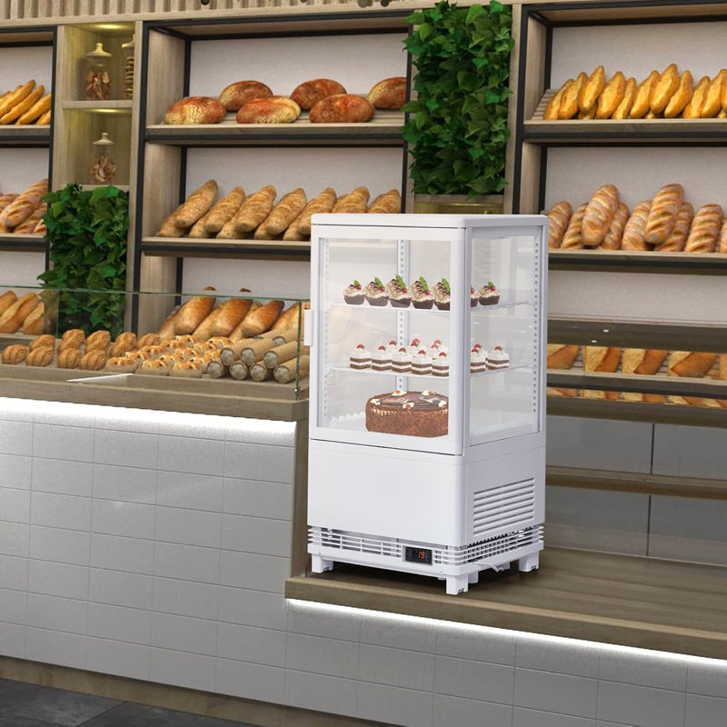 2.1 Cu.ft Commercial Refrigerator Display Case, Single-Door Pastry Display Fridge with Interior LED Lighting, Double-Layered Glass Countertop Bakery Display Refrigerator