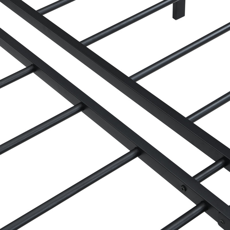 Heavy Duty Full Size Black Bed Frame Made Of Metal, Simple Assembly, Silent Use, 1000 - Pound Capacity, Reinforced Support For Mattress, Under Space Organization, Applicable Rooms, Leg Connection