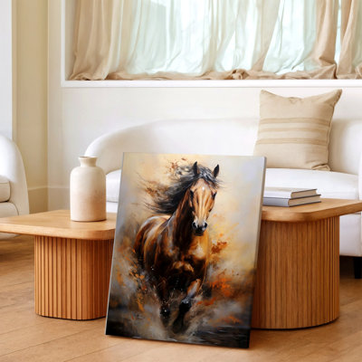 Running Horse Canvas Print Brown Stallion Abstract Animal Painting Deco Wall Art, Decorative Home Accent, Living Room, Bedroom and Office Decor, Gallery Wall Artwork, Modern Interior Styling