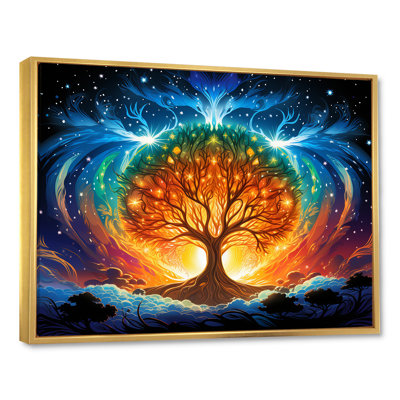 Arbre de vie bleu et orange - art mural arbre