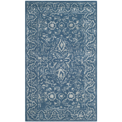 Samaniego Hand Tufted Viscose/Wool Oriental Rug in Gray/Blue