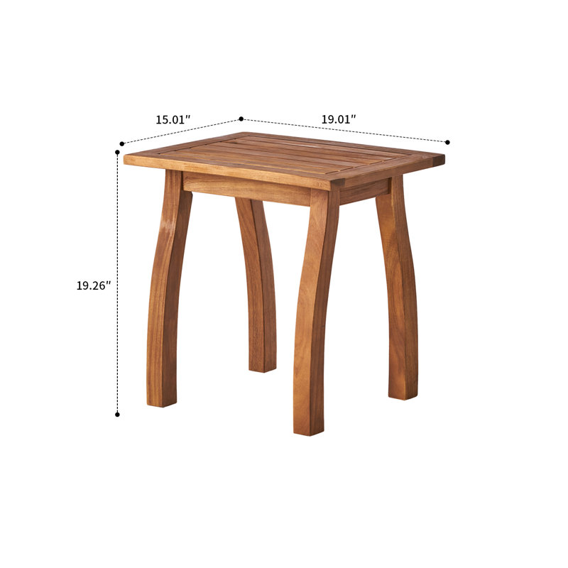 Table de bout en bois avec plateau à lattes et pieds courbés, Teck
