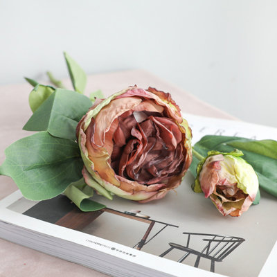 5Pcs Vintage Artificial Peony Flowers 2 Heads/Bundle Beautiful Durable Realistic Non-Fading Fake Peony For Office Wedding Home Table Decoration Christmas Decorations
