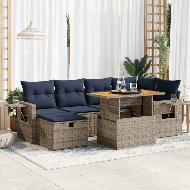 Wicker 6 - Person Garden Lounge Set with Cushions