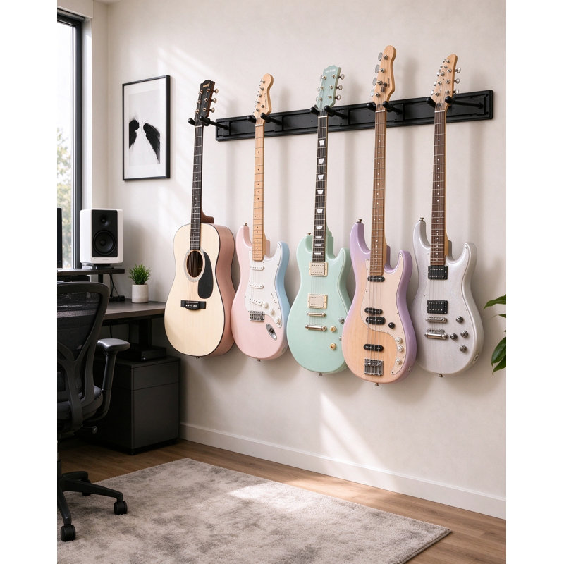 Guitar Wall Mount for Multiple Guitars Adjustable 5 Hangers
