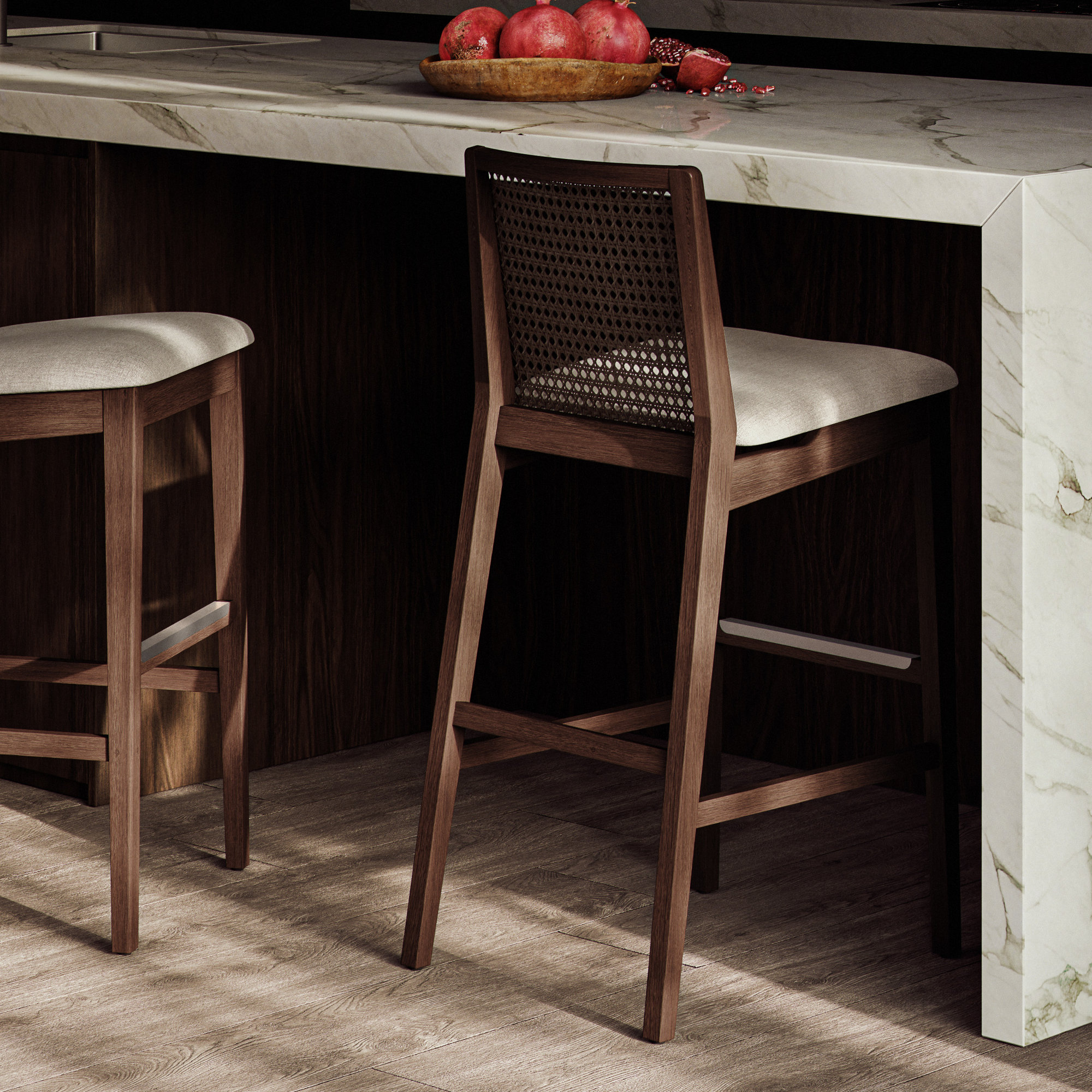 Mag Cane Bar & Counter Stool, Counter Stool (25.5" Seat Height), Medley Ivory/Brown/Natural