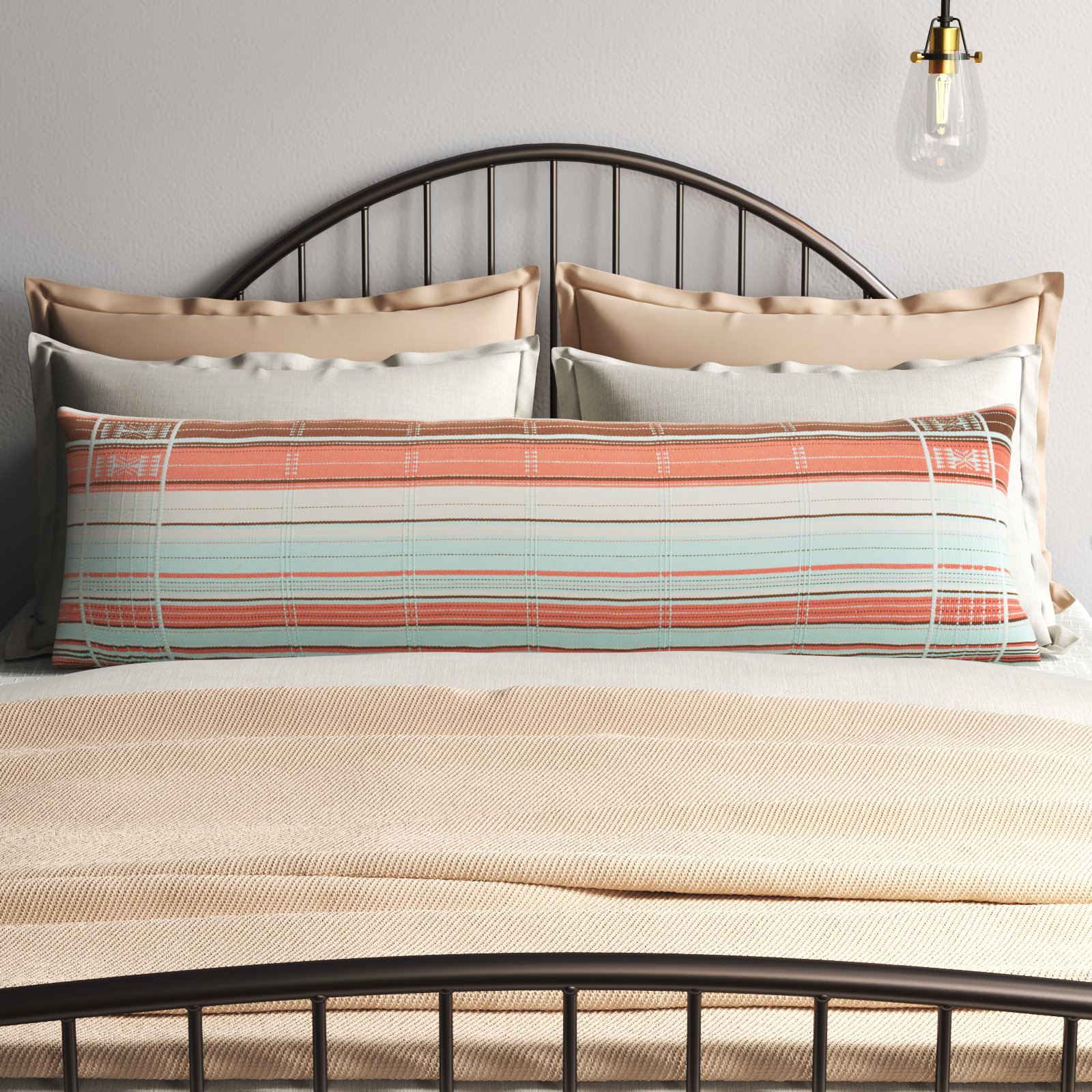 Kana Embroidered Cotton Lumbar Throw Pillow, Polyester/Polyfill